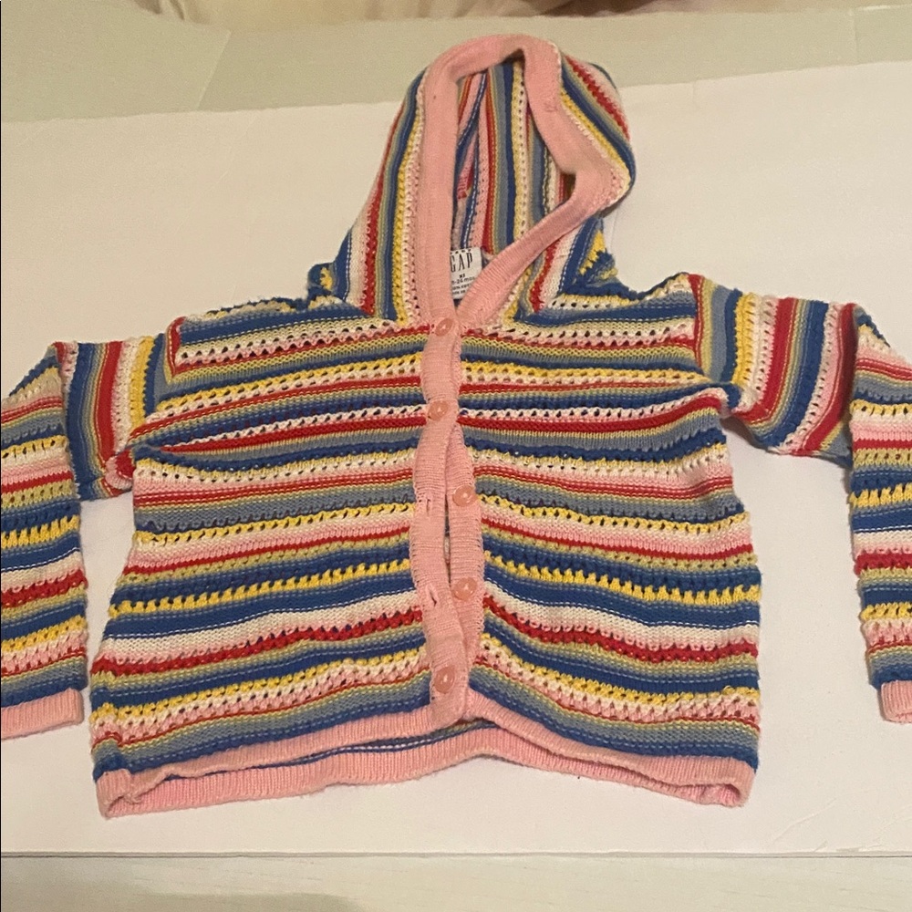 Vintage Baby GAP 2000 Multicolor Knit Baby Hoodie Pink XL